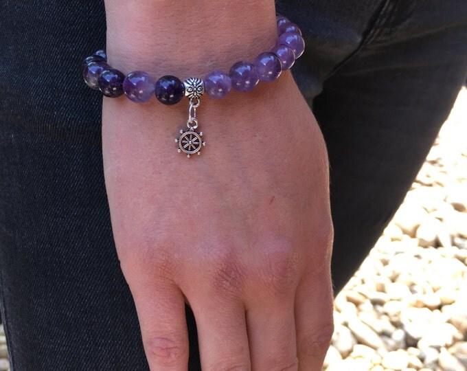 Amethyst Bracelet, Ship Steering Bracelet, Bracelet with Amethyst Chrystal and Ship Steering, Chrystal Bracelet, Purple Bracelet
