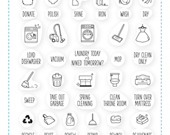AD-002 SPRING CLEANING - Planner Stamps (Photopolymer Clear Stamps) laundry stamp, cleaning stamp, chores, spring cleaning