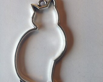 Cat Charms, Silver, for jewellery making - Large hollow Cat