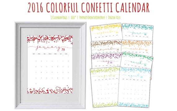 Colorful Confetti Printable 8x10 Calendar by dreamincolorstudio