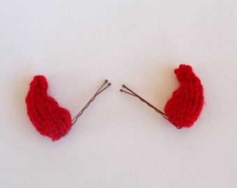 Mini Knitted Red Devil Horns Costume Accessory - Halloween Accessory - Devil Costume Prop - Halloween Decor - Simple Costume - Costume Ears