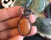 Red Aventurine Pendant in Oxidized copper/ Wire wrapped Pendant/ Wire Jewelry/ Healing Crystal Jewelry