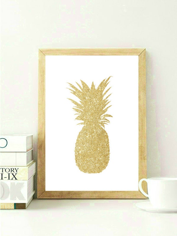 Golden Pineapple Print Gold  Glitter Printable Fruit Wall 