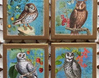 COASTERS! Owl coasters with gold trim