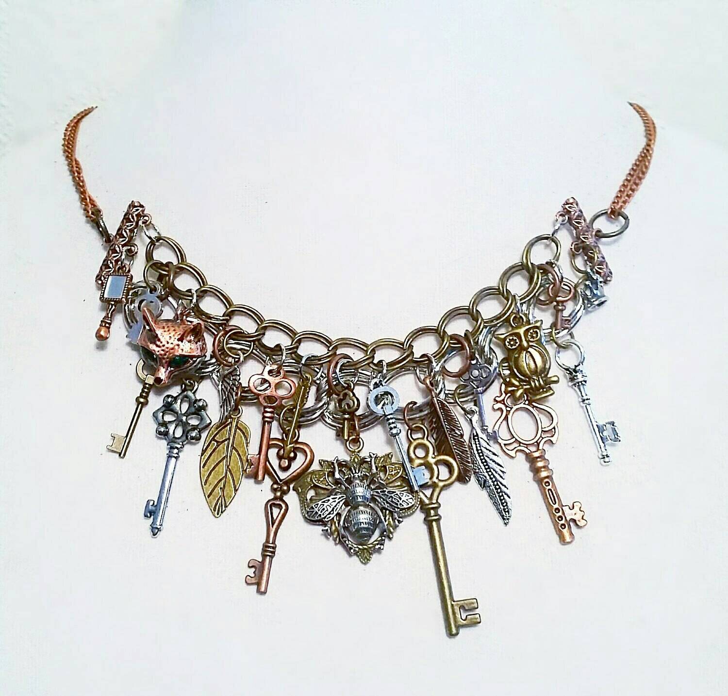 Steampunk KeyChain Necklace 33 MultiMetal Chains & Keys