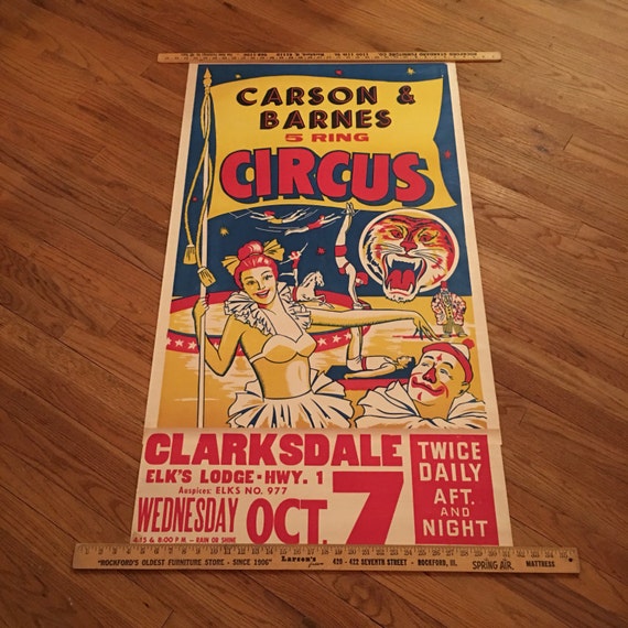 Large Original Vintage Carson & Barnes Circus Poster 50