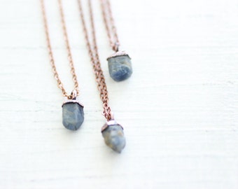 Raw Sapphire Necklace Copper Necklace Electroformed Pendant Electroformed Sapphire Raw Sapphire Blue Sapphire Blue Corundum