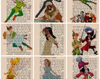 Peter Pan Dictionary Art Vintage Print choice of 30 pictures Wendy Tinkerbell Captain Hook Lost Boys Tiger Lilly