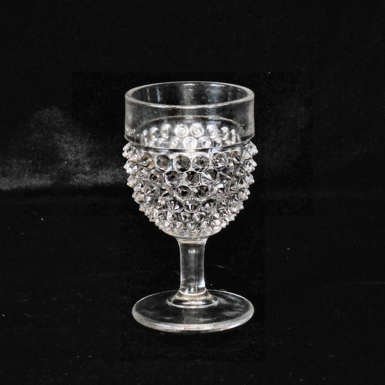 Antique Pressed Glass Wine Goblet in the Hobnail pattern