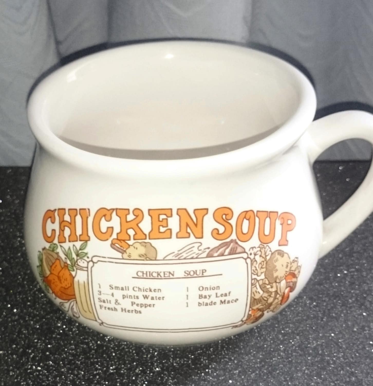 Vintage Soup Mug Chicken Soup Recipe Mug Pottery Mug with