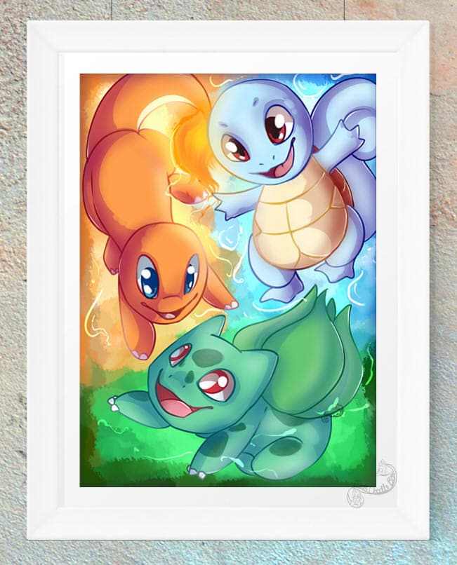Pokemon Poster Print Picture Kanto Starters Squirtle