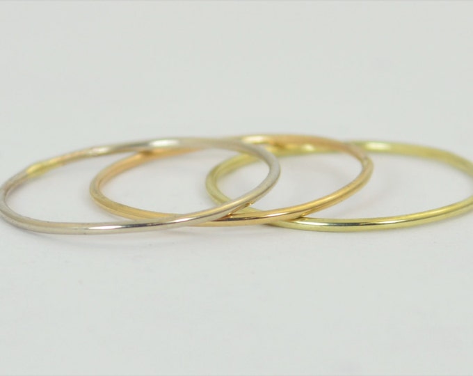 Solid 14K White, Rose & Yellow Gold Round Ring Set, Thin Stacking Ring, Minimal Gold Rings, Gold Stacking Rings, Solid Gold Rings, Ring set
