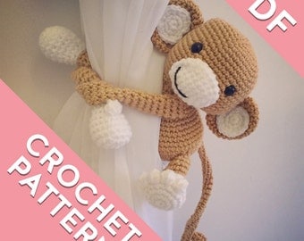 Monkey curtain tie back pattern, tieback, left or right side crochet pattern PDF instant download PATTERN