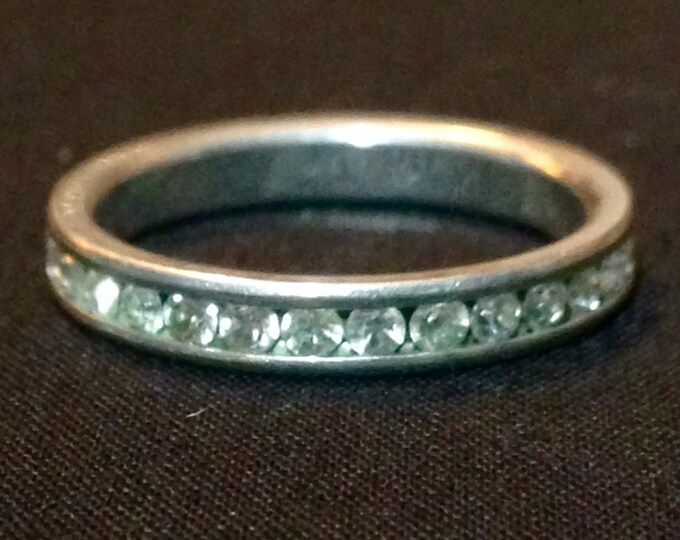 Storewide 25% Off SALE Vintage Platinum Silver Tone Clear Rhinestone Eternity Cocktail Ring Featuring Diamond Style Channel Setting With Sle