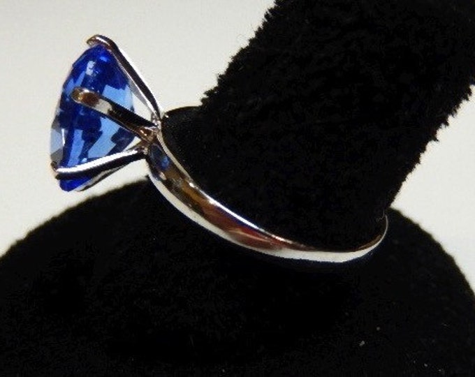 Storewide 25% Off SALE Vintage Sterling Silver Faceted Blue Stone Solitaire Designer Ring Featuring Elegant Oversized Design