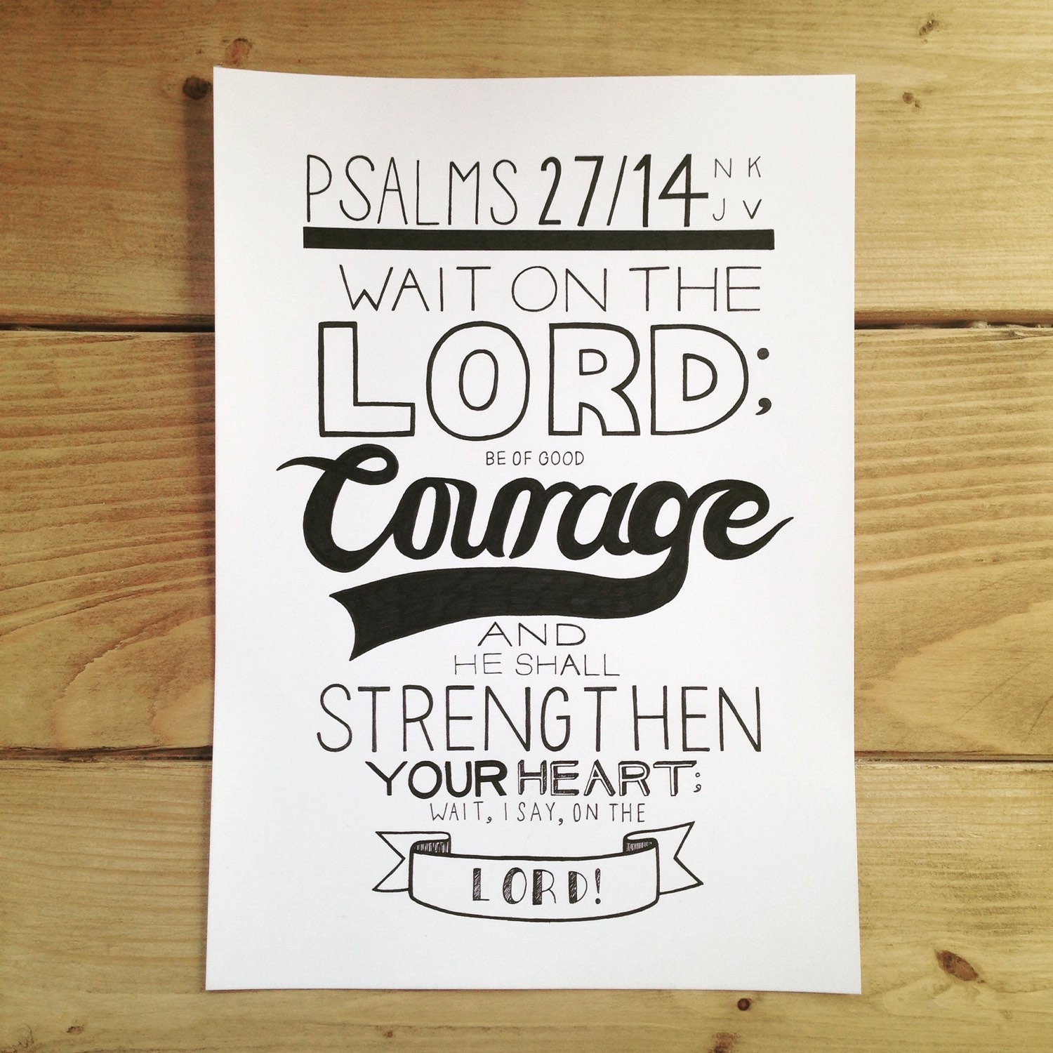 Psalm 27:14 Original Illustration in Black & by SKETCHbyBecDonovan