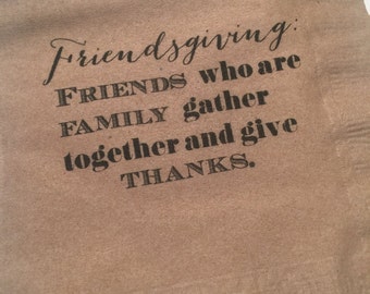 Friendsgiving Thanksgiving Kraft Set of 25 Cocktail Napkins-READY TO SHIP!