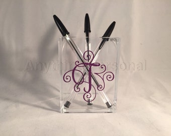 Acrylic Pencil Holder, Monogrammed Pencil Holder, Initial Gift, Personalized Gift, Makeup Brush Holder, Monogrammed Holder, Acrylic