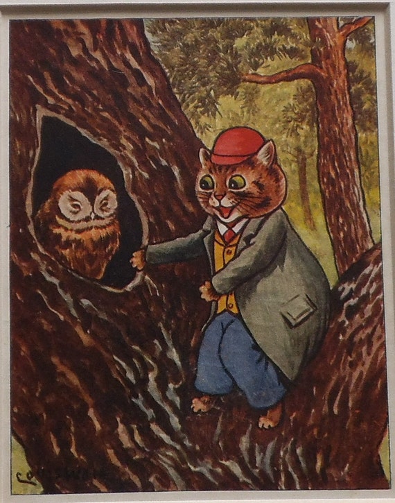 LOUIS Wain Vintage Print Peter Pusskin the Cat Waking Up a
