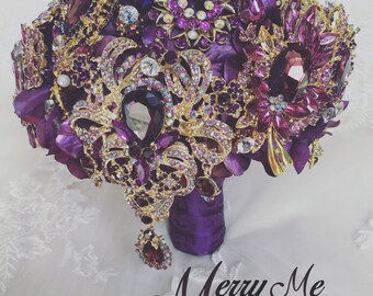 Purple Brooch Bouquet - Purple Broach Bouquet - Purple Jeweled Bouquet - Purple Keepsake Bouquet - Handmade Purple Bouquet - Purple Bouquet