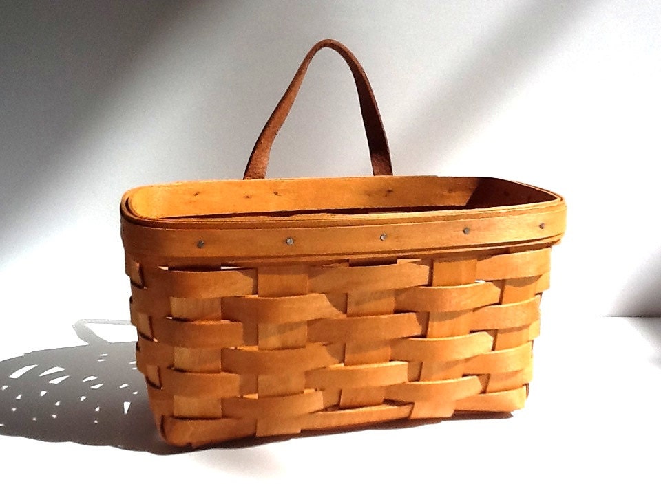 Longaberger Basket with Leather Handle Wall Hanging Basket