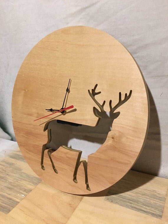 Deer clock Wood clock Nature clock Wooden wall clock by CUTTASMIC