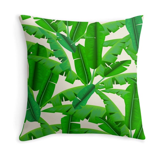 Plants on pink - Tropical Leaves - Banana Leaves - Pattern - Decor Pillow