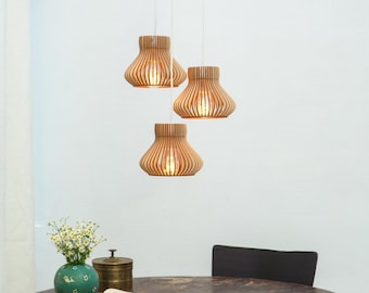 Set of 3 wooden hanging lamps / set of three wooden hanging lamps / three wooden lamps / 3 hanging lamps / set of wooden lamps