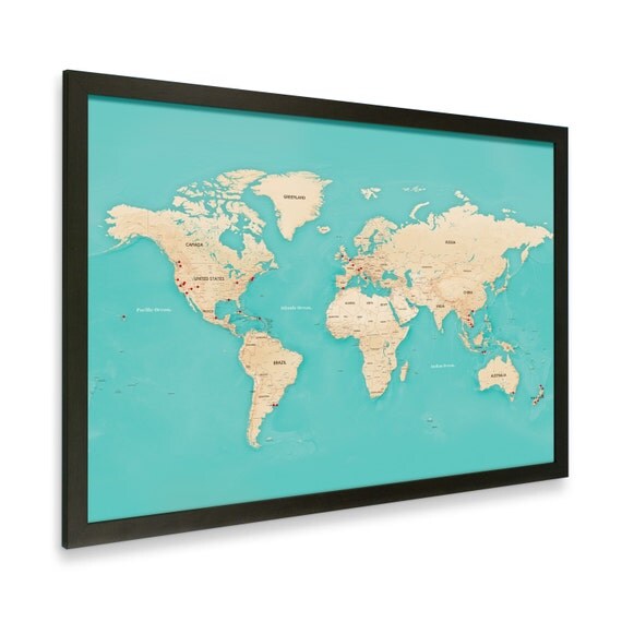 Modern World Map With Pins Black Frame