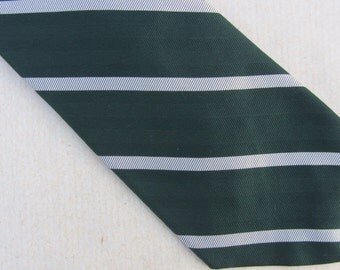 Vintage 40s Silk Necktie Green Gray Stripe Tie Hathaway