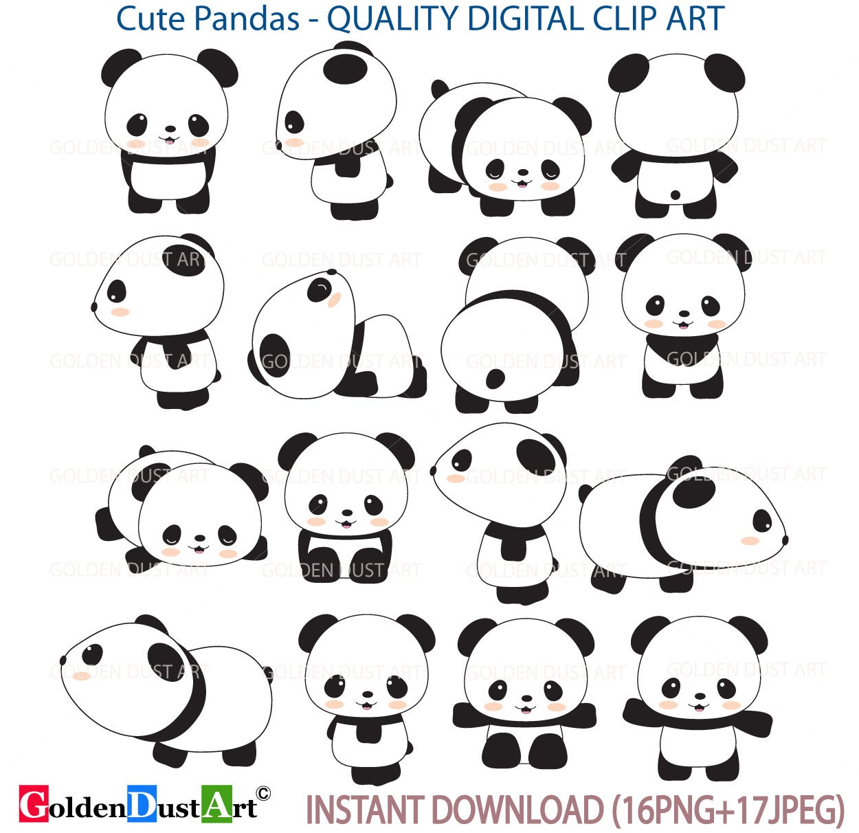 20% OFF Cute Pandas Clip Art Panda Clip Art Panda by GoldenDustArt