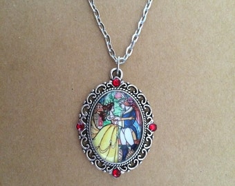 Handmade stained glass beauty and the beast necklace, beauty and the beast necklace