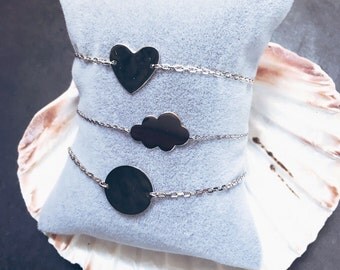 Bracelet, chain / round - heart - cloud / Sterling Silver 925/000 - sterling silver - heart cloud