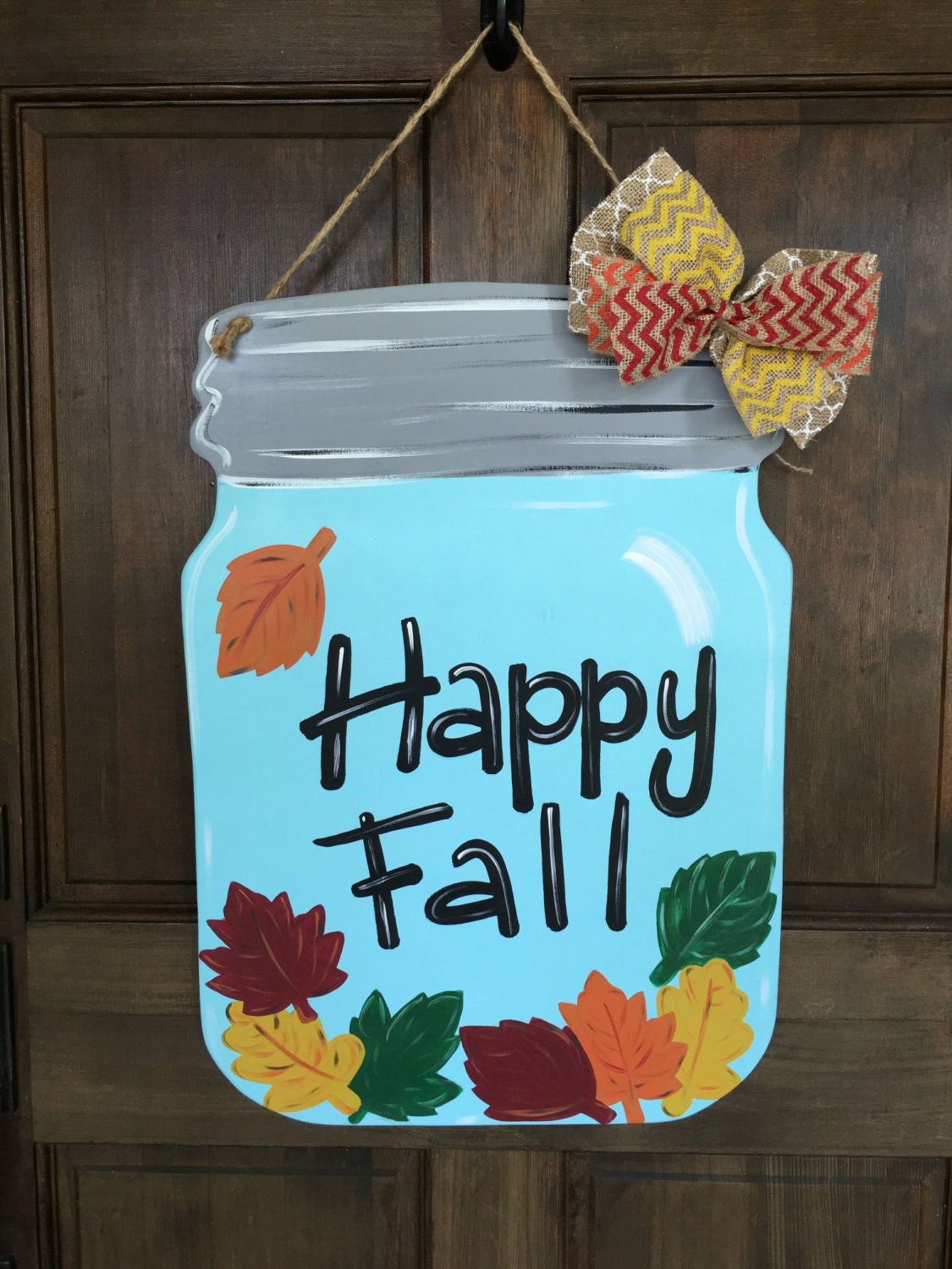 Happy Fall Mason Jar Door Hanger Wood Hand by TheCanvasSign