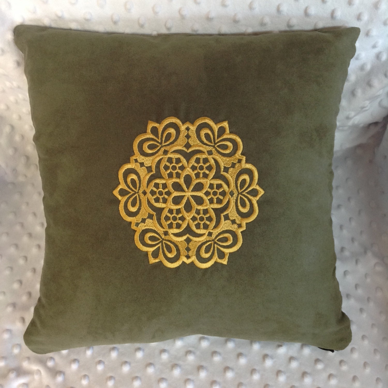 Olive Green Embroidered Throw Pillow Cover Olive & Gold