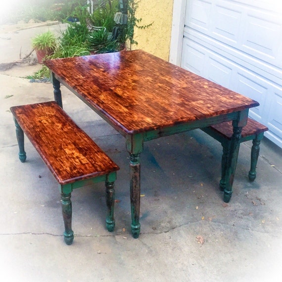 Burnt Wood Farmhouse Table large distressed green dining