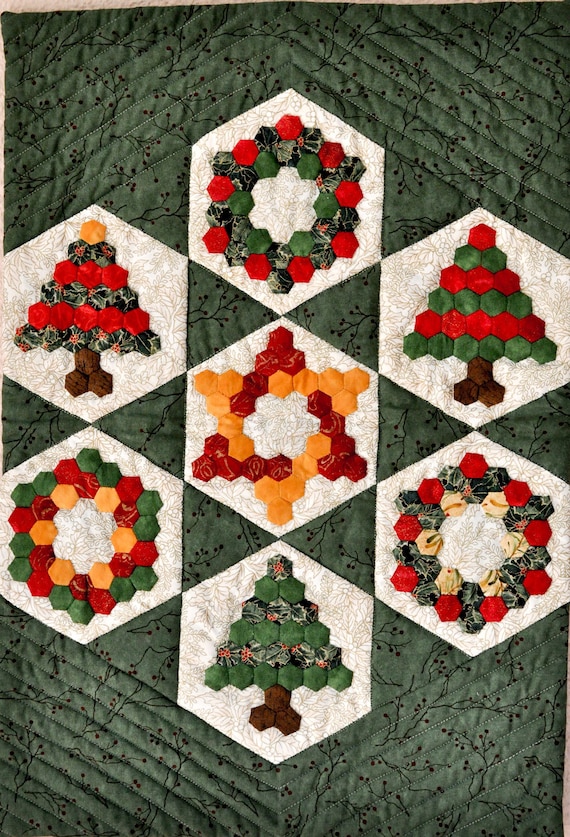 Christmas Hexagons Mini Quilt Art Quilt Original Design