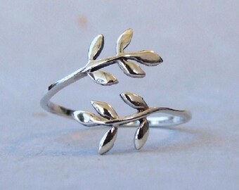 Sterling Silver Ring, Silver Ring, Adjustable Ring, Silver Leaf Ring, Silver Branch Ring, Silver Wrap Ring, Floral Ring, Silver Band Ring