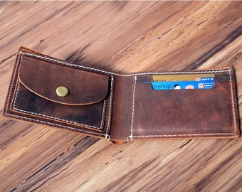 mens leather bifold wallet with money clip