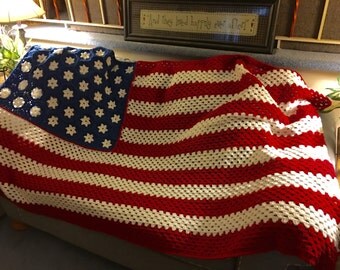 MADE TO ORDER American Flag Inspired Crochet Blanket