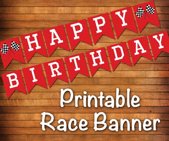 Race Car Printable HAPPY BIRTHDAY Banner Race Car by LilGiggs