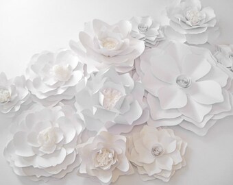 Items similar to Set of 6 White and Blue Paper Flowers, Medium Flowers ...
