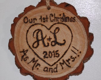 Mr Mrs Ornament - Our First Christmas Ornament - Wedding Ornament - Engraved Mr Mrs Ornament - Personalized Ornament - Lucky Bee Design