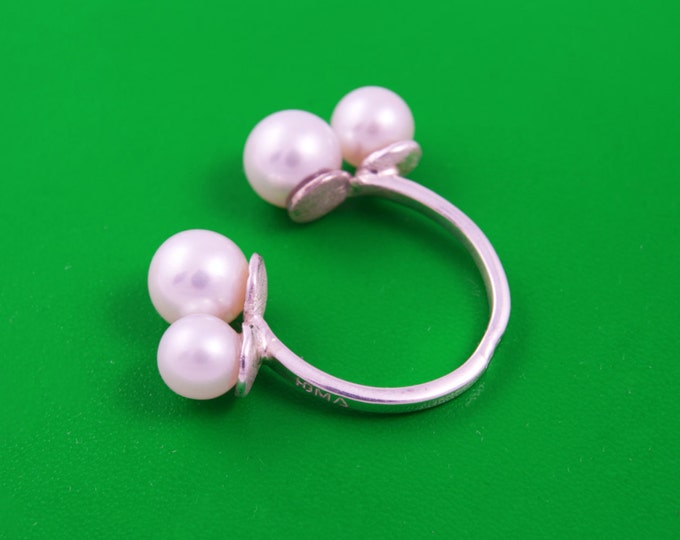 Double Ring Pearl ring Silver Ring with Pearls Silver ring Statement Ring Pearl Engagement Ring Womens ring