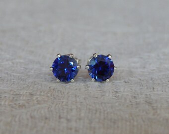 Sapphire 5mm Studs, Sapphire 14 Kt Gold or Sterling Studs, Sapphire Posts, Sapphire Earrings, September Birthstone, Lab Created Sapphire