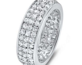 silver cz band ring, wide cz eternity band, Silver Eternity Band, All Around CZ Ring, Multi Row Ring