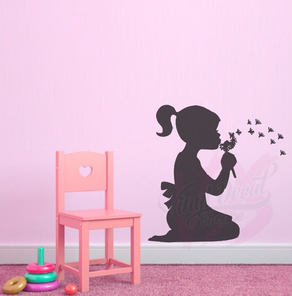 Girl Blowing Dandelion Wall Decal Girl Wall Decal Nursery