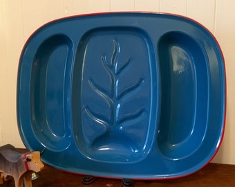 Fabulous Superman Blue with Red Trim Enamel Meat Tray