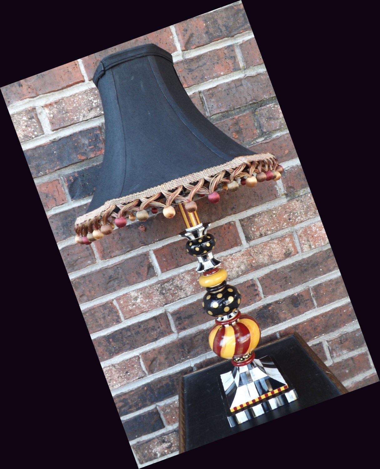 Whimsical Hand Painted Lamp Black White Checks Torquay Swirl