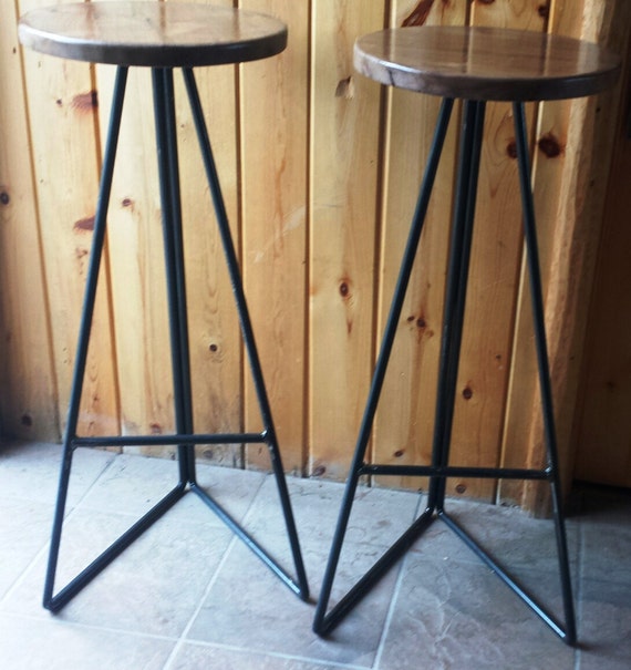 Industrial Metal Stool Base with Round Walnut Seat In Your
